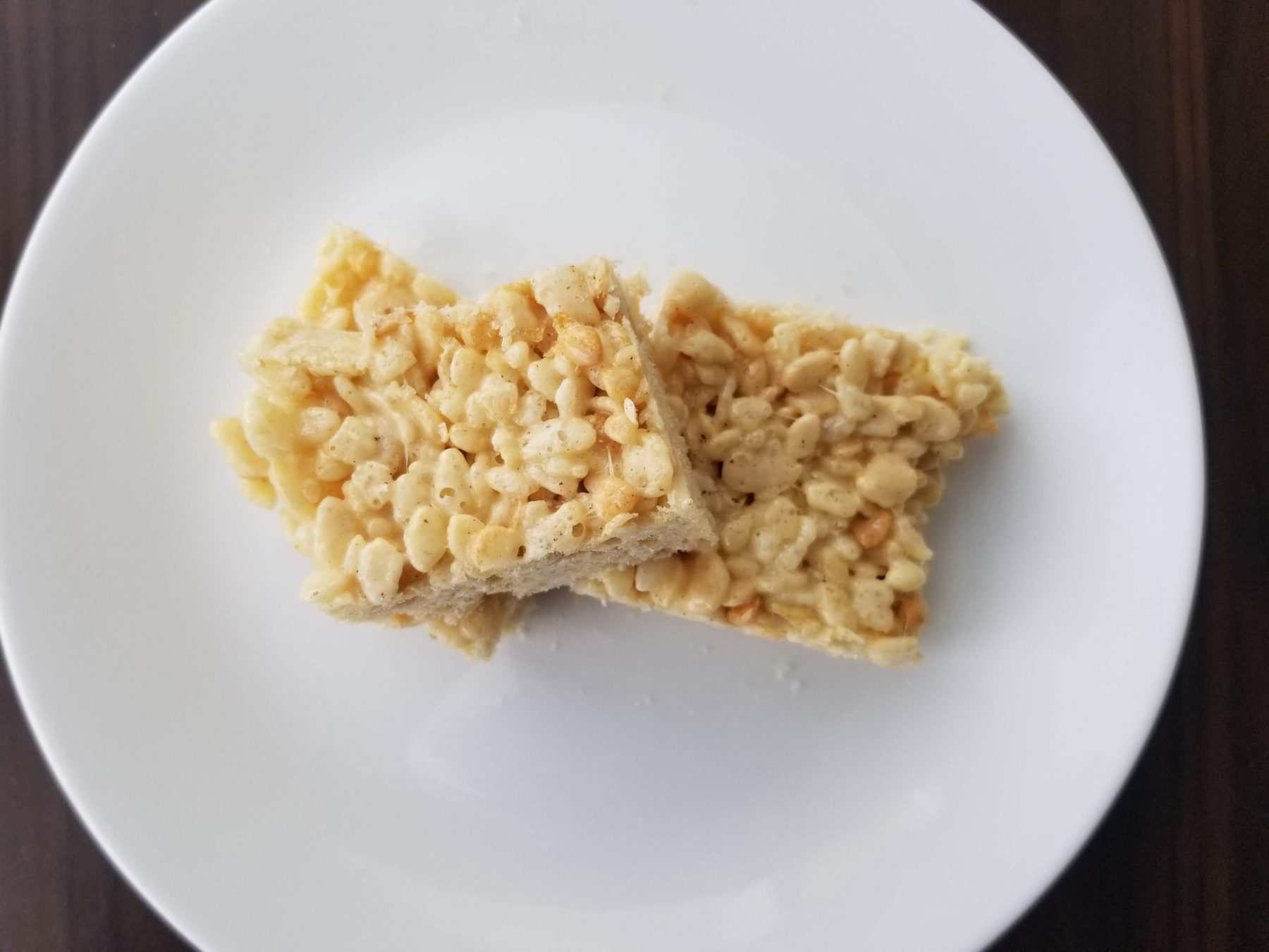 Rice crispy treats on a white plate